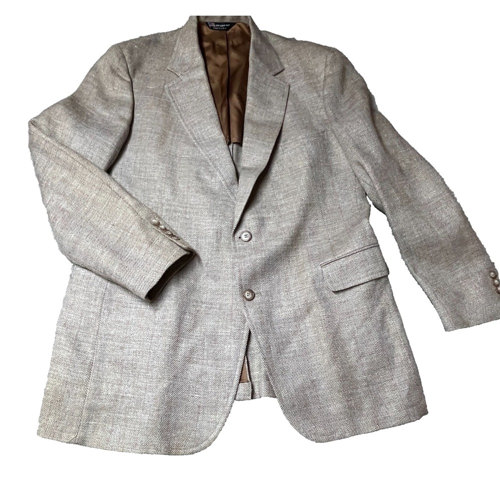 Vtg John Alexander Men's 44R by measurement Brown Herringbone Tweed Wool‎ Blazer